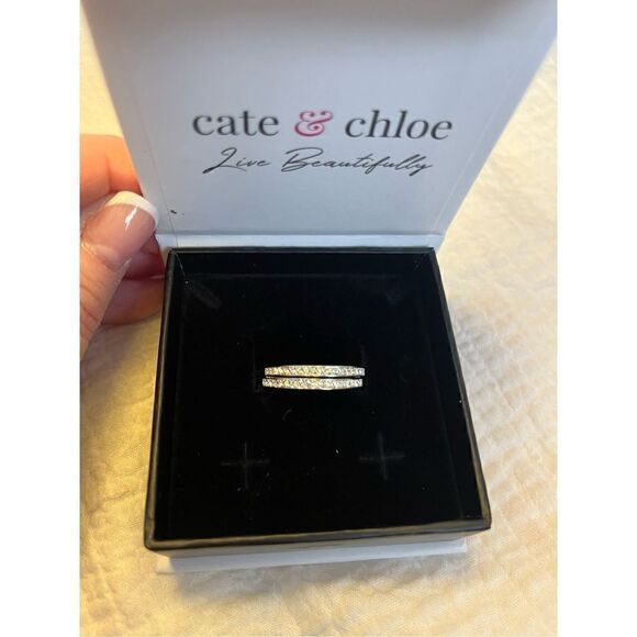 New Cate & Chloe Bianca 18k White Gold Plated Silver Hoop Earrings with Simulate - Picture 5 of 8